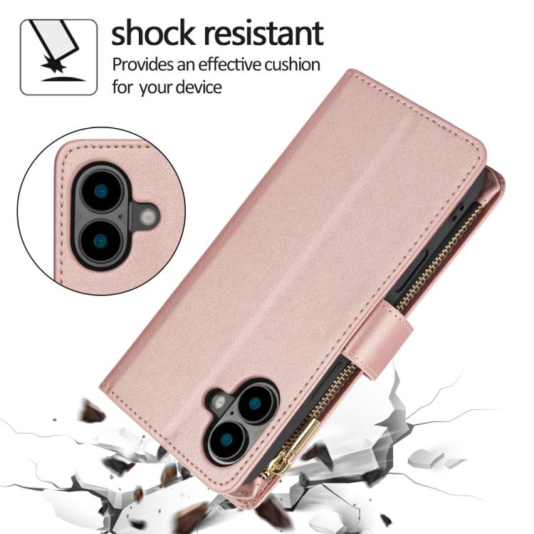 For iPhone 16 YM016 Rhombic Zipper Card Wallet Leather Phone Case with Lanyard