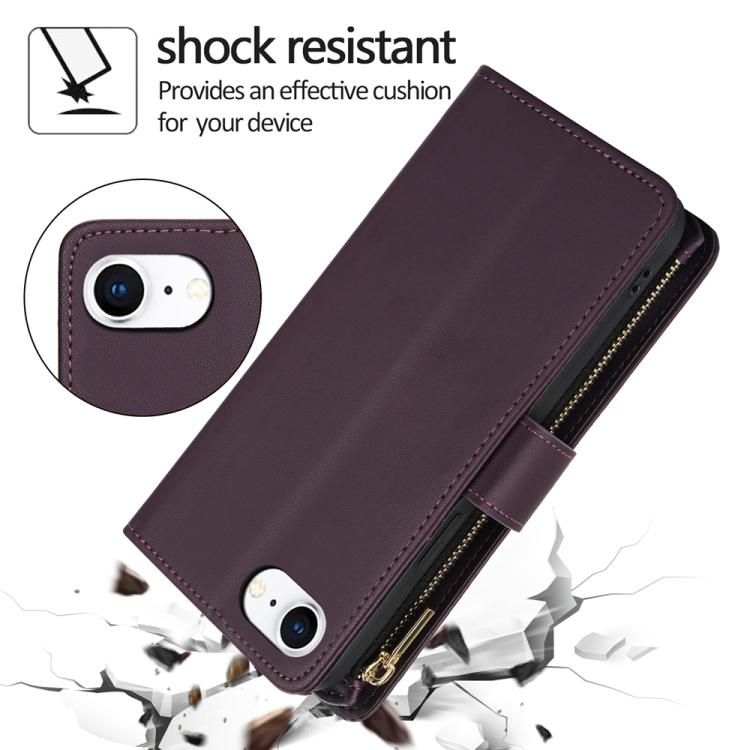 For iPhone 17e / 16e YM016 Rhombic Zipper Card Wallet Leather Phone Case with Lanyard