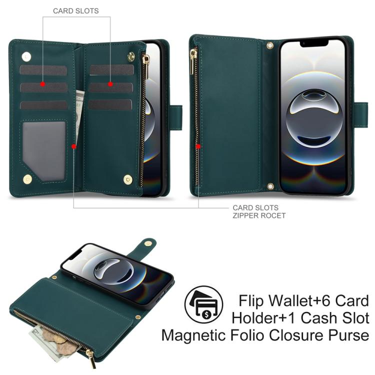 For iPhone 17e / 16e YM016 Rhombic Zipper Card Wallet Leather Phone Case with Lanyard