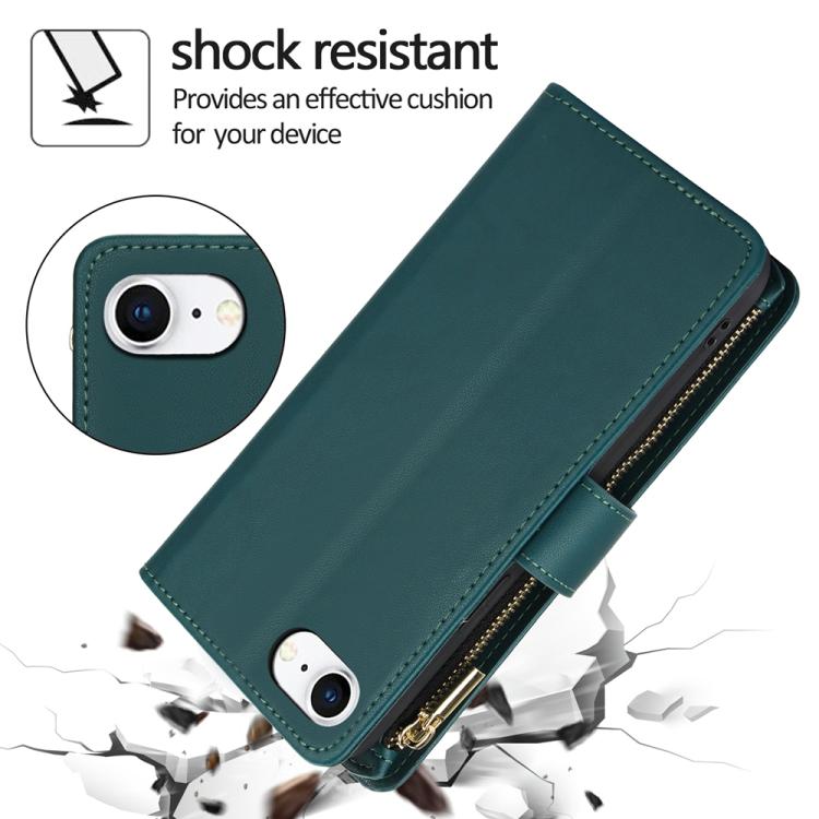 For iPhone 17e / 16e YM016 Rhombic Zipper Card Wallet Leather Phone Case with Lanyard