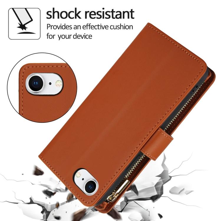 For iPhone 17e / 16e YM016 Rhombic Zipper Card Wallet Leather Phone Case with Lanyard