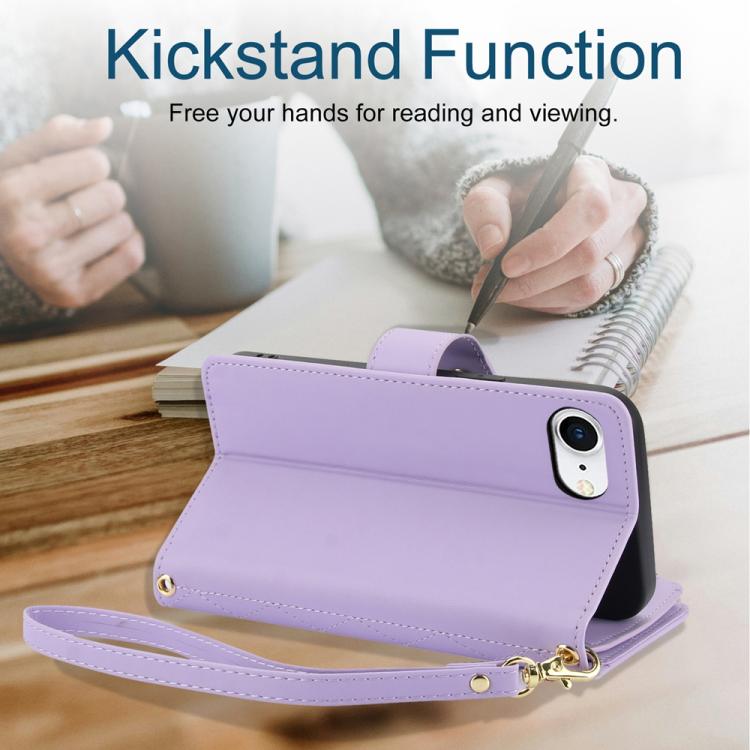 For iPhone 17e / 16e YM016 Rhombic Zipper Card Wallet Leather Phone Case with Lanyard