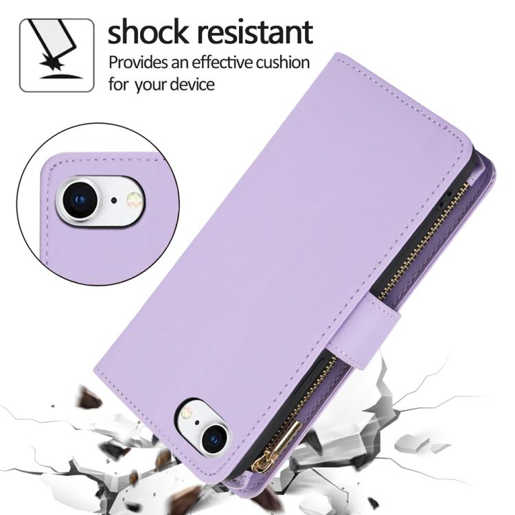 For iPhone 17e / 16e YM016 Rhombic Zipper Card Wallet Leather Phone Case with Lanyard