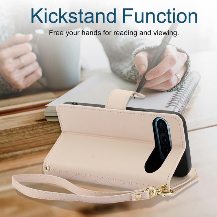 For iPhone 17e / 16e YM016 Rhombic Zipper Card Wallet Leather Phone Case with Lanyard