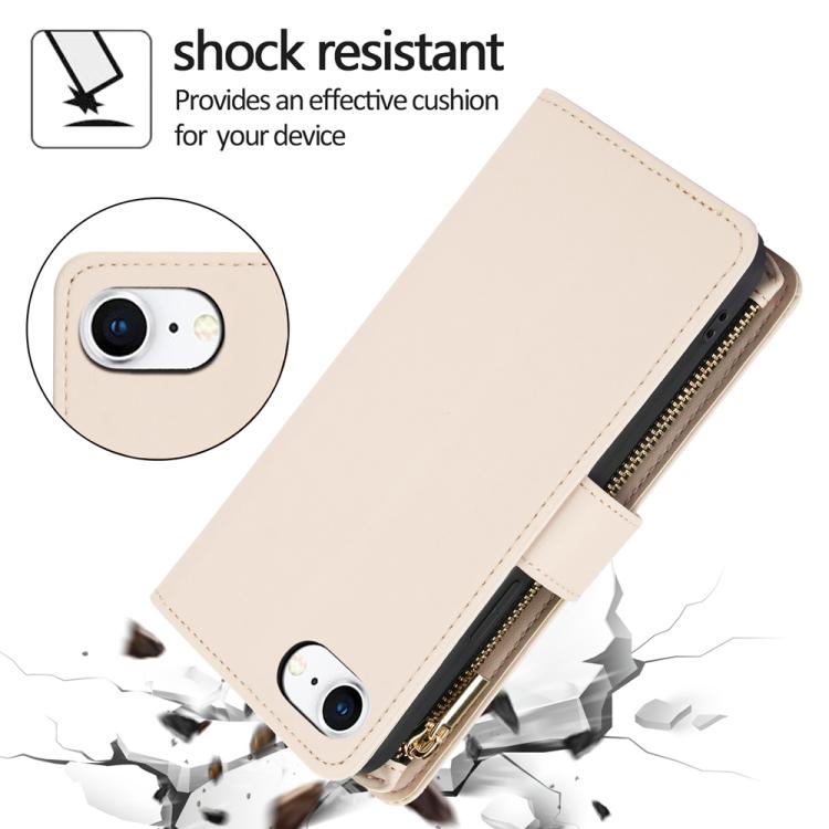 For iPhone 17e / 16e YM016 Rhombic Zipper Card Wallet Leather Phone Case with Lanyard