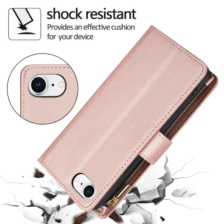 For iPhone 17e / 16e YM016 Rhombic Zipper Card Wallet Leather Phone Case with Lanyard
