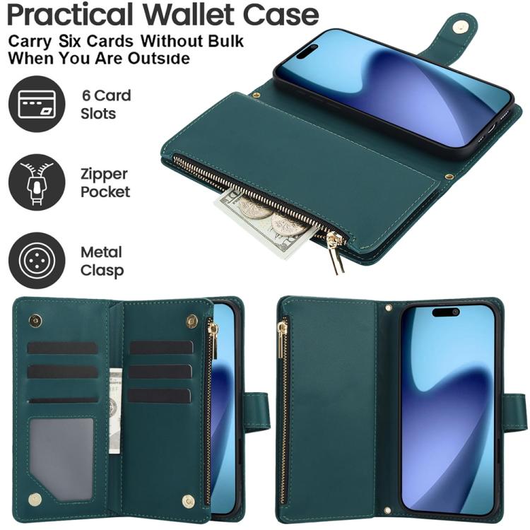 For iPhone 17 YM016 Rhombic Zipper Card Wallet Leather Phone Case with Lanyard