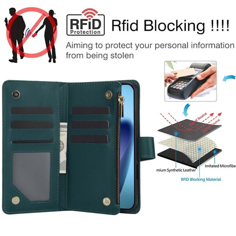For iPhone 17 YM016 Rhombic Zipper Card Wallet Leather Phone Case with Lanyard
