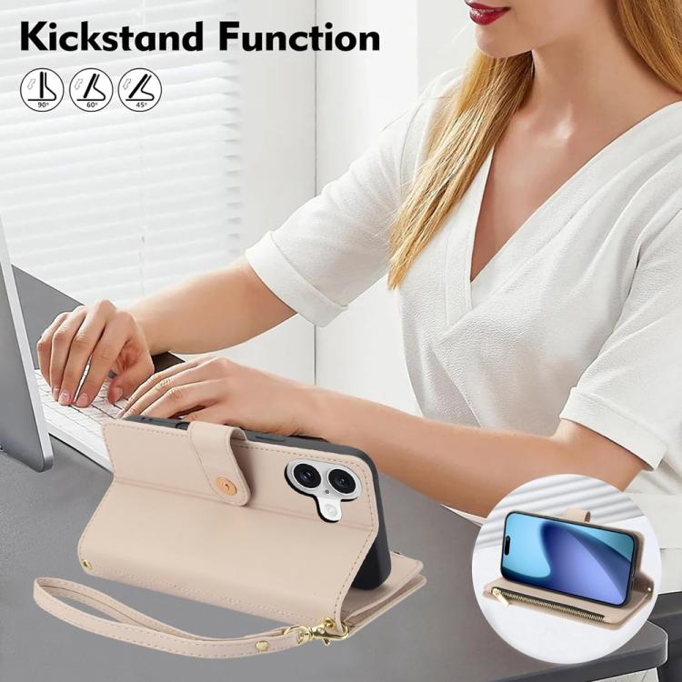 For iPhone 17 YM016 Rhombic Zipper Card Wallet Leather Phone Case with Lanyard