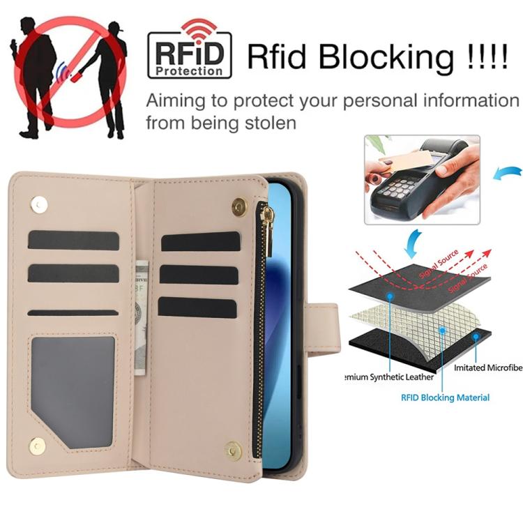 For iPhone 17 YM016 Rhombic Zipper Card Wallet Leather Phone Case with Lanyard