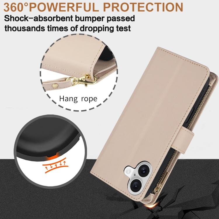 For iPhone 17 YM016 Rhombic Zipper Card Wallet Leather Phone Case with Lanyard