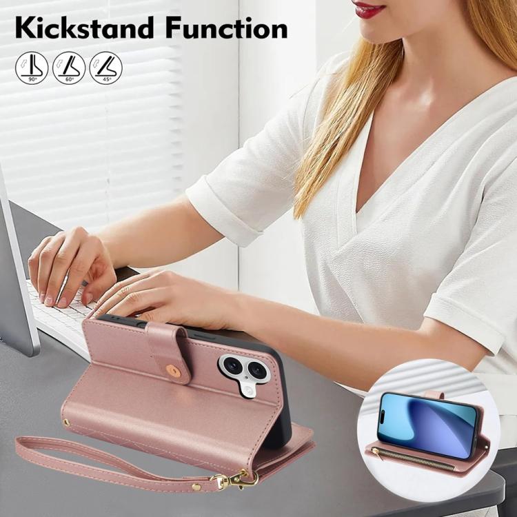 For iPhone 17 YM016 Rhombic Zipper Card Wallet Leather Phone Case with Lanyard