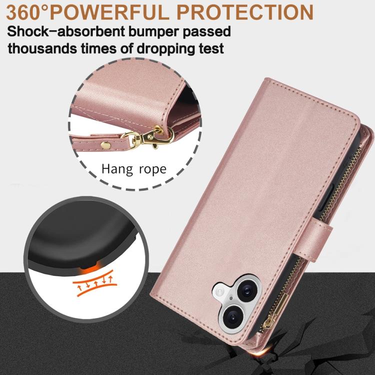 For iPhone 17 YM016 Rhombic Zipper Card Wallet Leather Phone Case with Lanyard