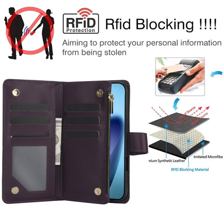 For iPhone Air YM016 Rhombic Zipper Card Wallet Leather Phone Case with Lanyard