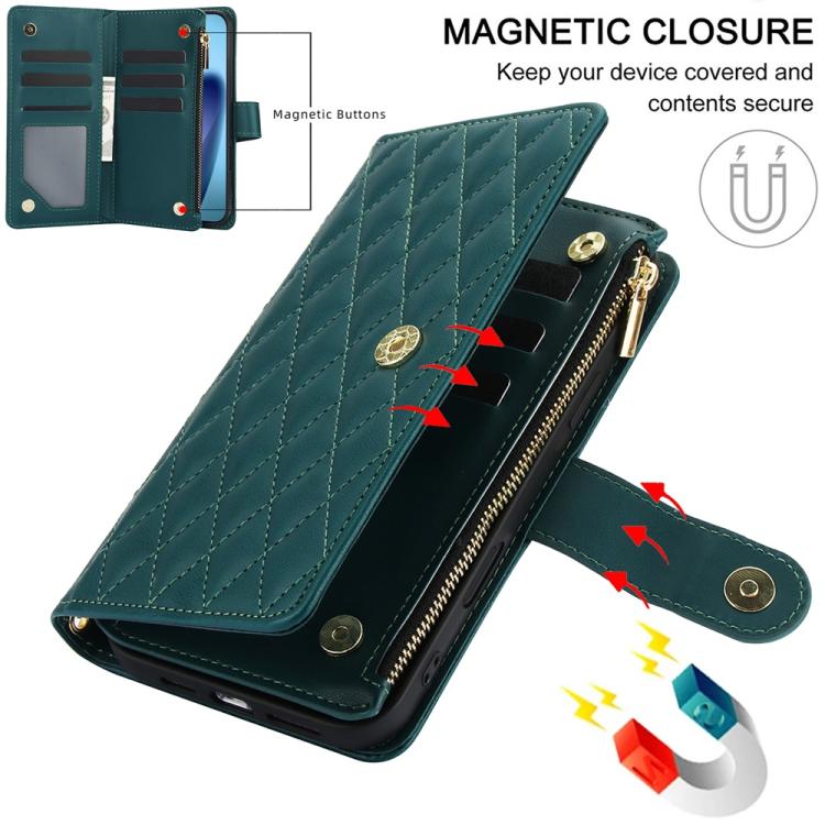 For iPhone Air YM016 Rhombic Zipper Card Wallet Leather Phone Case with Lanyard