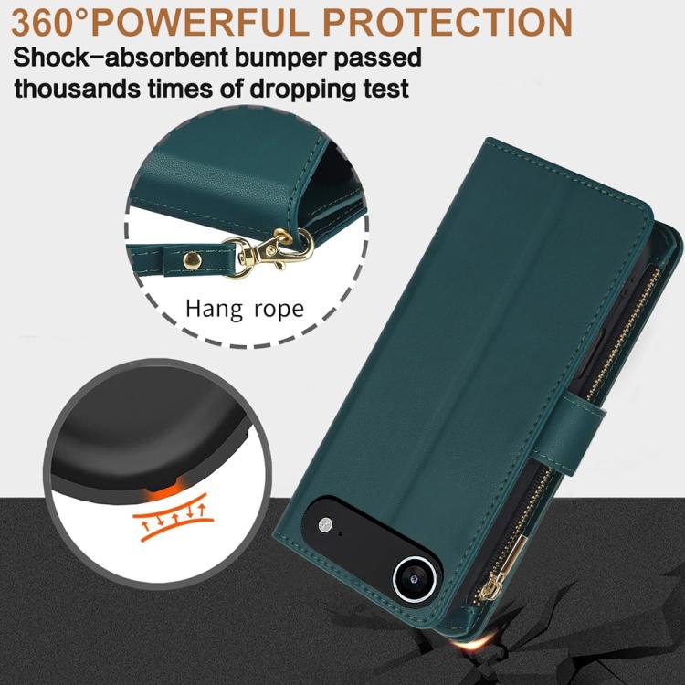 For iPhone Air YM016 Rhombic Zipper Card Wallet Leather Phone Case with Lanyard