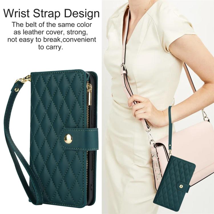 For iPhone Air YM016 Rhombic Zipper Card Wallet Leather Phone Case with Lanyard