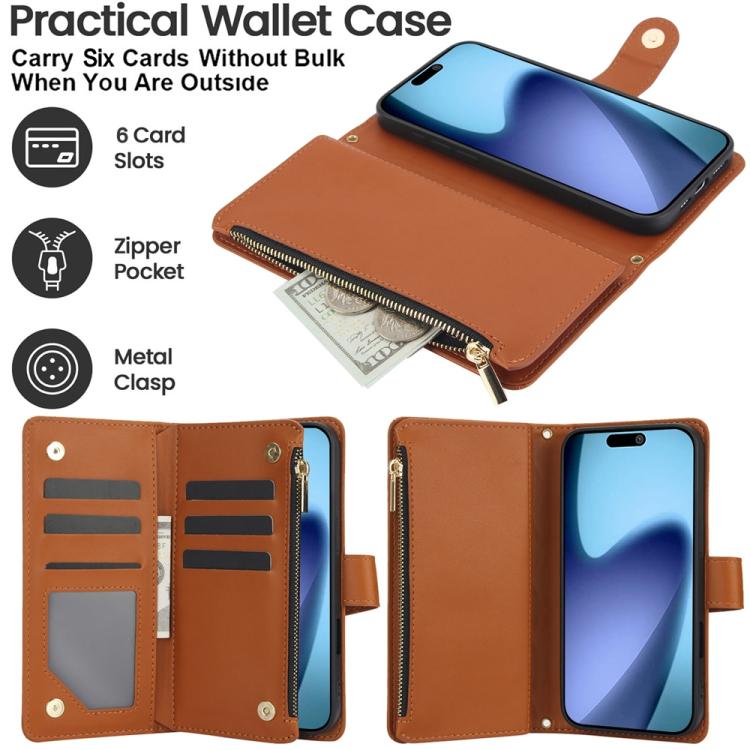 For iPhone Air YM016 Rhombic Zipper Card Wallet Leather Phone Case with Lanyard