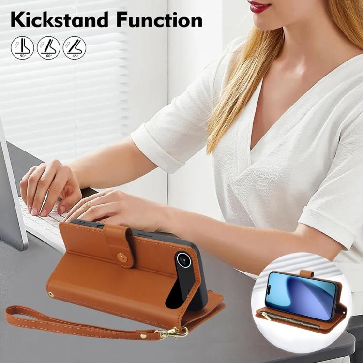 For iPhone Air YM016 Rhombic Zipper Card Wallet Leather Phone Case with Lanyard