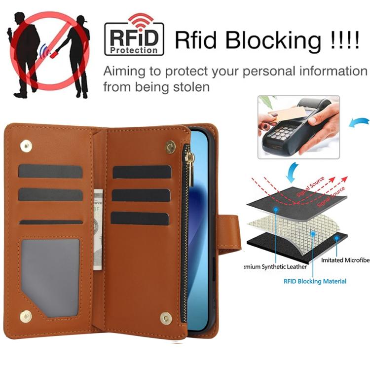 For iPhone Air YM016 Rhombic Zipper Card Wallet Leather Phone Case with Lanyard