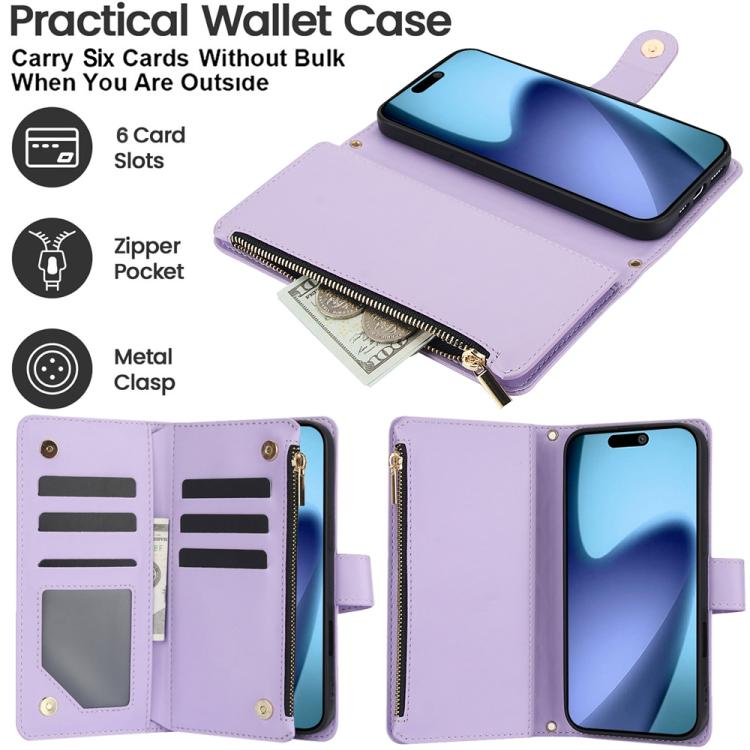 For iPhone Air YM016 Rhombic Zipper Card Wallet Leather Phone Case with Lanyard