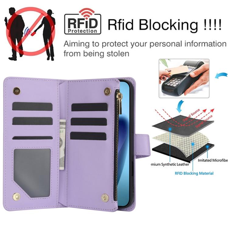 For iPhone Air YM016 Rhombic Zipper Card Wallet Leather Phone Case with Lanyard