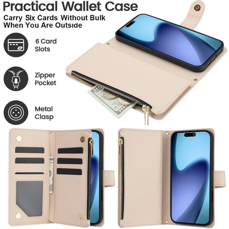 For iPhone Air YM016 Rhombic Zipper Card Wallet Leather Phone Case with Lanyard