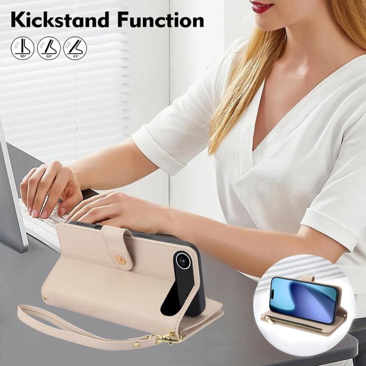 For iPhone Air YM016 Rhombic Zipper Card Wallet Leather Phone Case with Lanyard