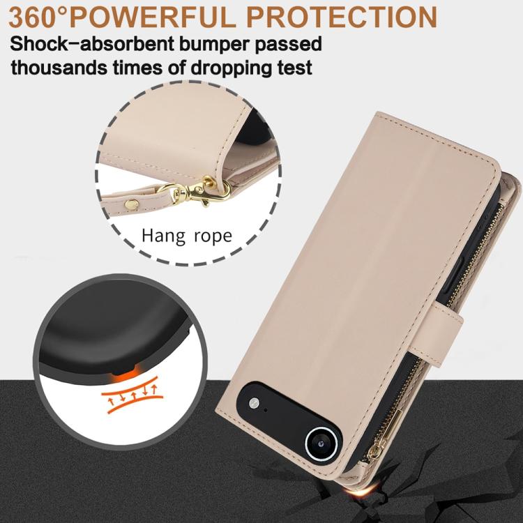 For iPhone Air YM016 Rhombic Zipper Card Wallet Leather Phone Case with Lanyard