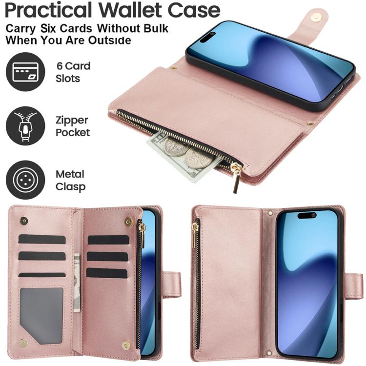 For iPhone Air YM016 Rhombic Zipper Card Wallet Leather Phone Case with Lanyard