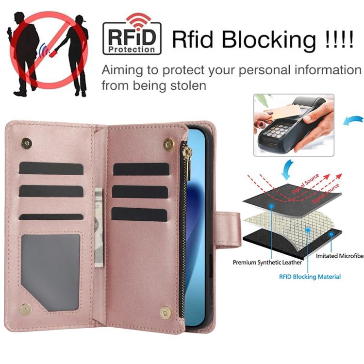 For iPhone Air YM016 Rhombic Zipper Card Wallet Leather Phone Case with Lanyard