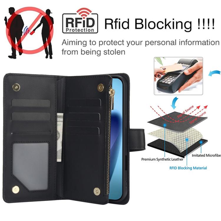 For iPhone Air YM016 Rhombic Zipper Card Wallet Leather Phone Case with Lanyard