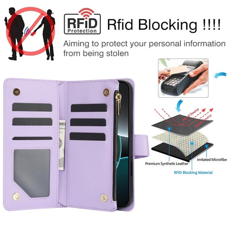 For iPhone 17 Pro Max YM016 Rhombic Zipper Card Wallet Leather Phone Case with Lanyard