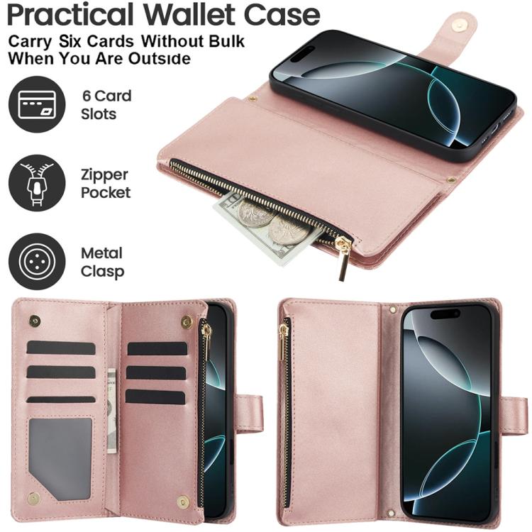 For iPhone 17 Pro Max YM016 Rhombic Zipper Card Wallet Leather Phone Case with Lanyard