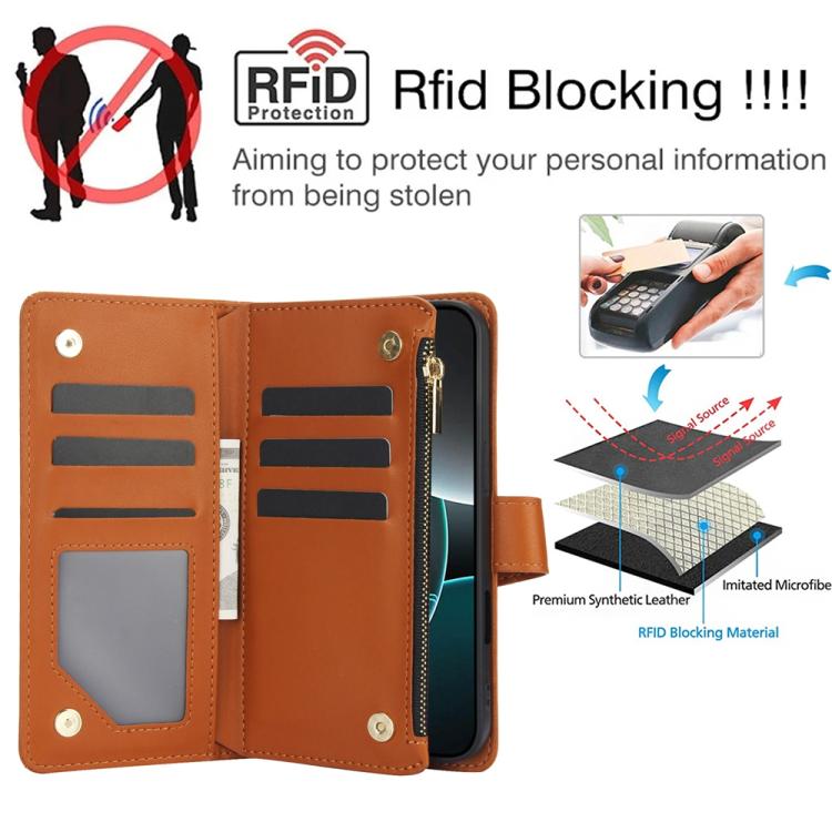 For iPhone 17 Pro YM016 Rhombic Zipper Card Wallet Leather Phone Case with Lanyard