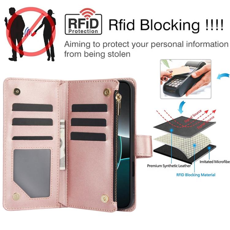 For iPhone 17 Pro YM016 Rhombic Zipper Card Wallet Leather Phone Case with Lanyard