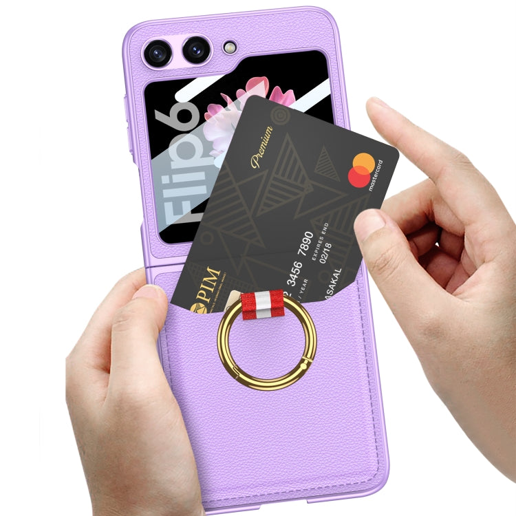 For Samsung Galaxy Z Flip6 / Flip7 FE GKK Integrated Ultra-thin Leather Card Slots Phone Case with Ring Holder