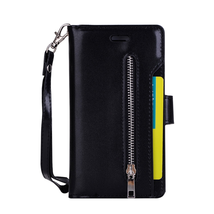 For iPhone SE 2022 / SE 2020 / 8 / 7 Multifunctional Zipper Horizontal Flip Leather Case with Holder & Wallet & 9 Card Slots & Lanyard