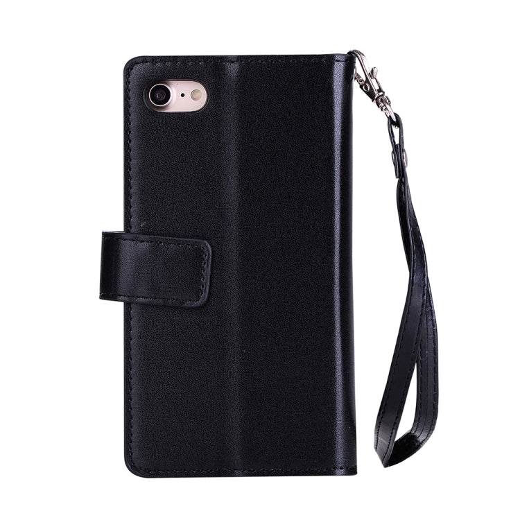 For iPhone SE 2022 / SE 2020 / 8 / 7 Multifunctional Zipper Horizontal Flip Leather Case with Holder & Wallet & 9 Card Slots & Lanyard