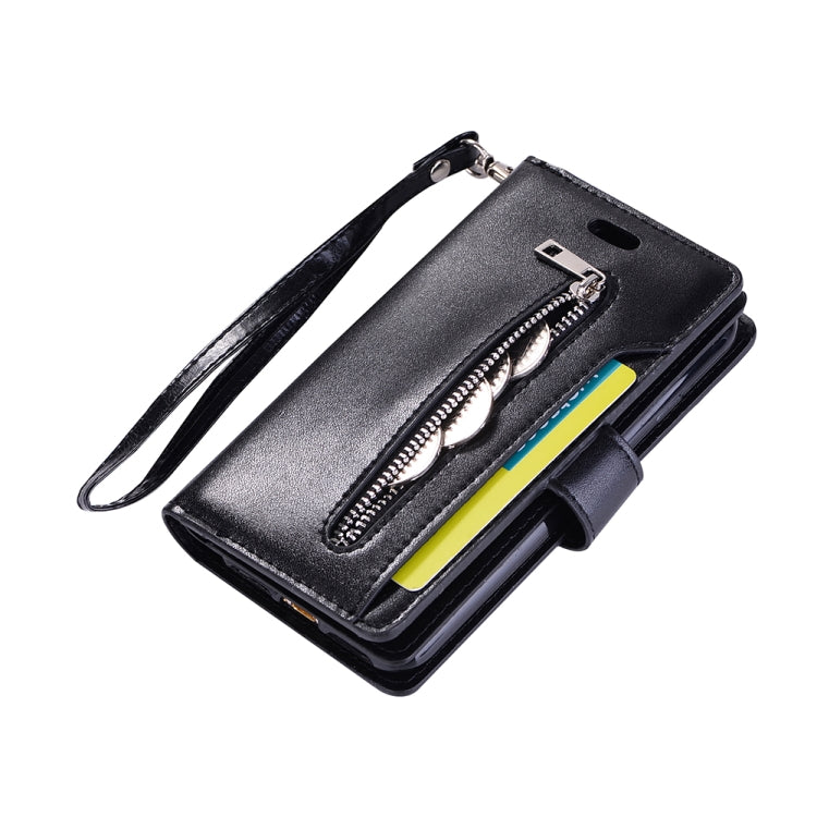 For iPhone SE 2022 / SE 2020 / 8 / 7 Multifunctional Zipper Horizontal Flip Leather Case with Holder & Wallet & 9 Card Slots & Lanyard