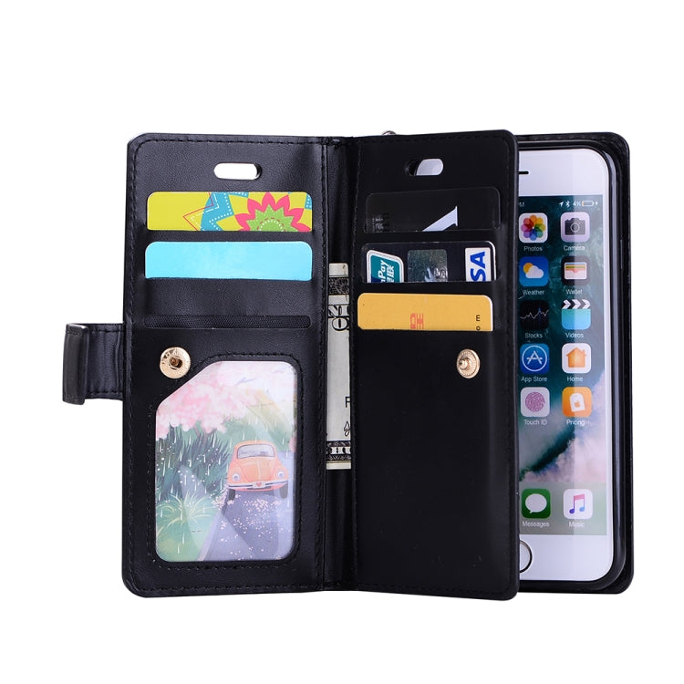 For iPhone SE 2022 / SE 2020 / 8 / 7 Multifunctional Zipper Horizontal Flip Leather Case with Holder & Wallet & 9 Card Slots & Lanyard