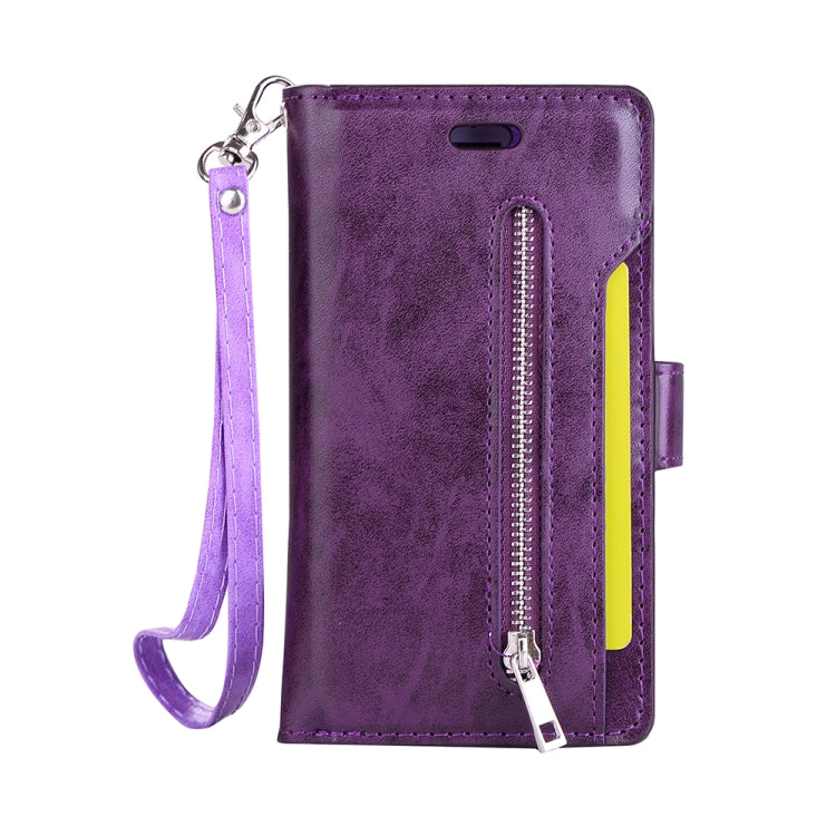 For iPhone SE 2022 / SE 2020 / 8 / 7 Multifunctional Zipper Horizontal Flip Leather Case with Holder & Wallet & 9 Card Slots & Lanyard