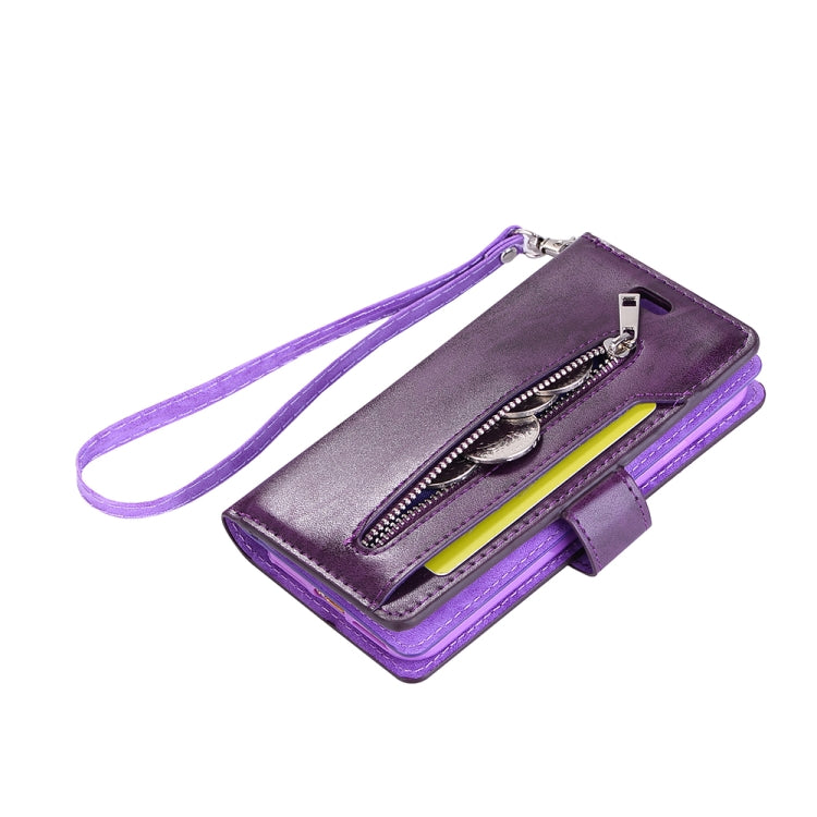 For iPhone SE 2022 / SE 2020 / 8 / 7 Multifunctional Zipper Horizontal Flip Leather Case with Holder & Wallet & 9 Card Slots & Lanyard