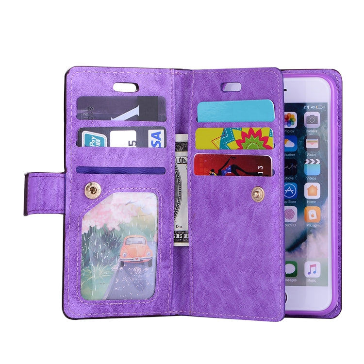 For iPhone SE 2022 / SE 2020 / 8 / 7 Multifunctional Zipper Horizontal Flip Leather Case with Holder & Wallet & 9 Card Slots & Lanyard