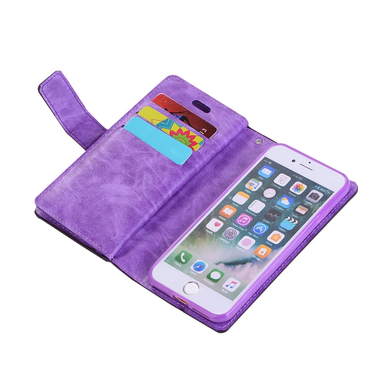 For iPhone SE 2022 / SE 2020 / 8 / 7 Multifunctional Zipper Horizontal Flip Leather Case with Holder & Wallet & 9 Card Slots & Lanyard