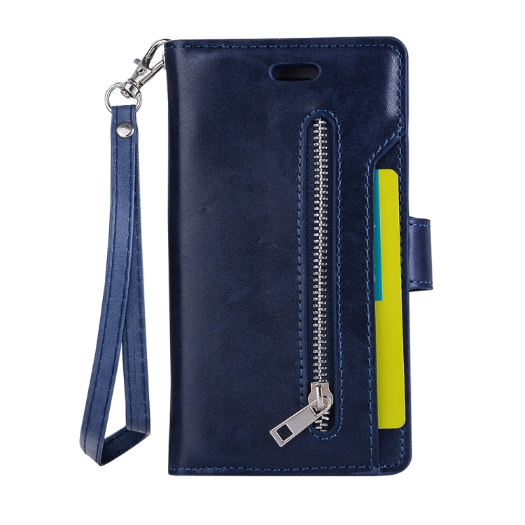 For iPhone SE 2022 / SE 2020 / 8 / 7 Multifunctional Zipper Horizontal Flip Leather Case with Holder & Wallet & 9 Card Slots & Lanyard