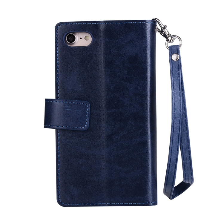 For iPhone SE 2022 / SE 2020 / 8 / 7 Multifunctional Zipper Horizontal Flip Leather Case with Holder & Wallet & 9 Card Slots & Lanyard