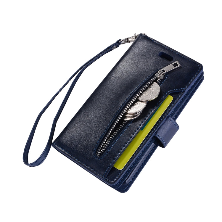 For iPhone SE 2022 / SE 2020 / 8 / 7 Multifunctional Zipper Horizontal Flip Leather Case with Holder & Wallet & 9 Card Slots & Lanyard