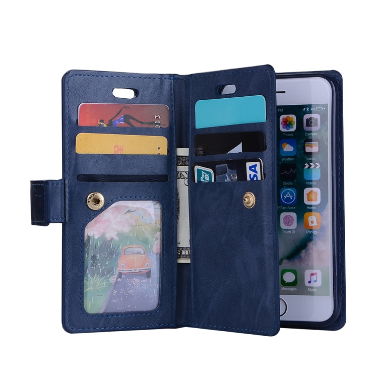 For iPhone SE 2022 / SE 2020 / 8 / 7 Multifunctional Zipper Horizontal Flip Leather Case with Holder & Wallet & 9 Card Slots & Lanyard