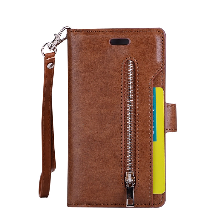 For iPhone SE 2022 / SE 2020 / 8 / 7 Multifunctional Zipper Horizontal Flip Leather Case with Holder & Wallet & 9 Card Slots & Lanyard